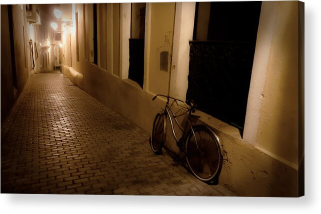 San Juan Acrylic Print featuring the photograph The Bicycle and the Brick Road by DigiArt Diaries by Vicky B Fuller