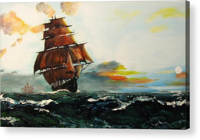 Seas Acrylic Print featuring the painting The Tall Ships by Mike Benton
