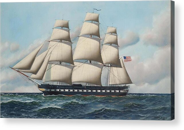 Antonio Nicolo Gasparo Jacobsen (copenhagen 1850-1921 Hoboken Acrylic Print featuring the painting The U S S Constitution in full sail by MotionAge Designs