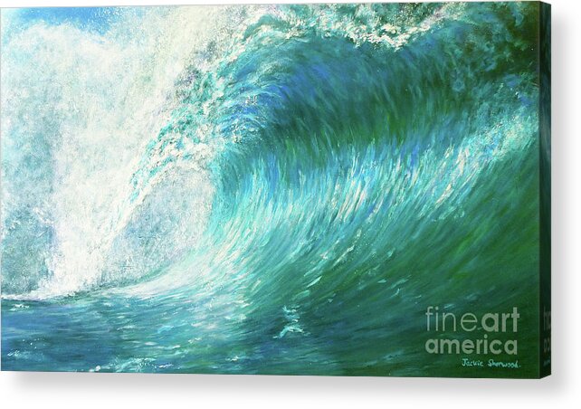 Wave Acrylic Print featuring the painting The Wave Curl Curl by Jackie Sherwood
