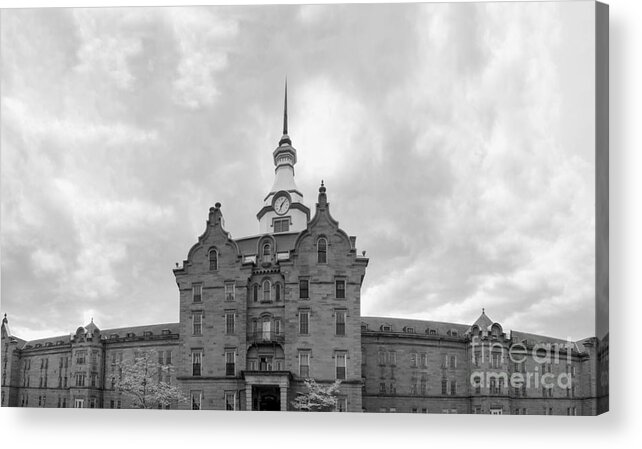 Trans Acrylic Print featuring the photograph Trans Allegheny Lunatic Asylum in black and white by Karen Foley