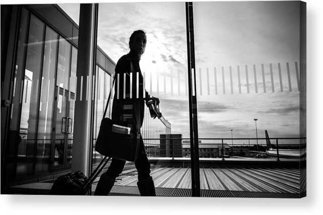 Airport Acrylic Print featuring the photograph Travelling - Dublin, Ireland - Black and white street photography by Giuseppe Milo