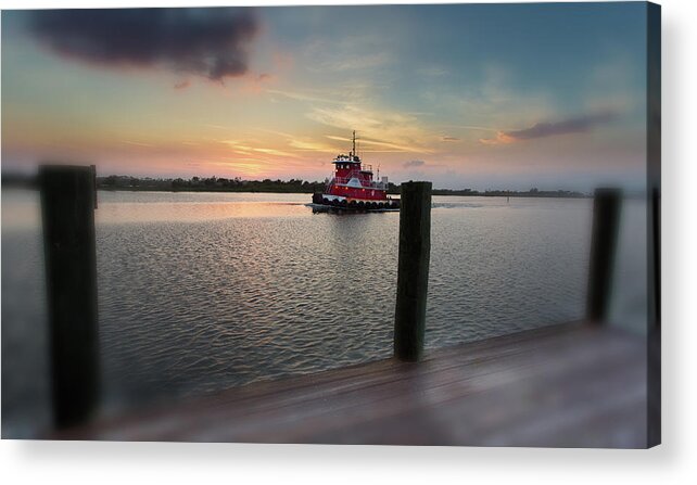 Sunset Acrylic Print featuring the photograph Tug Boat Sunset by Dillon Kalkhurst