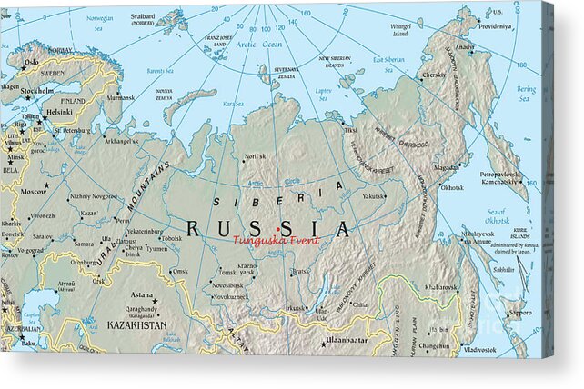 Map Acrylic Print featuring the photograph Tunguska Event Location, Siberia, Russia by Science Source