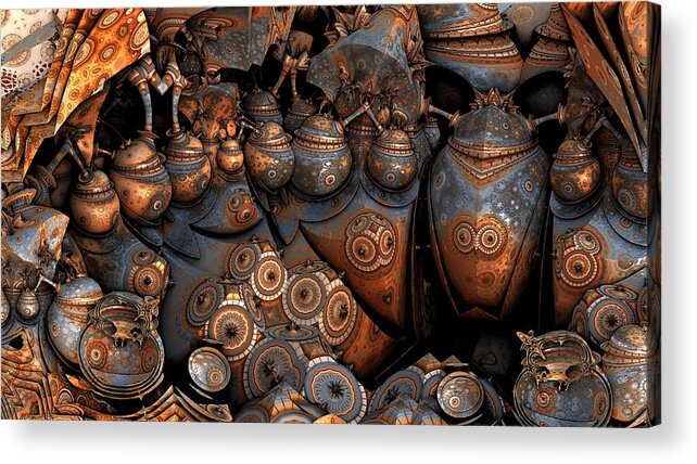 Mandelbulb Acrylic Print featuring the digital art Unearthed Pottery by Hal Tenny