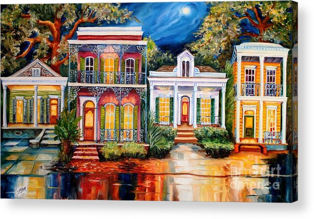 New Orleans Art Acrylic Print featuring the painting Uptown in the Moonlight by Diane Millsap