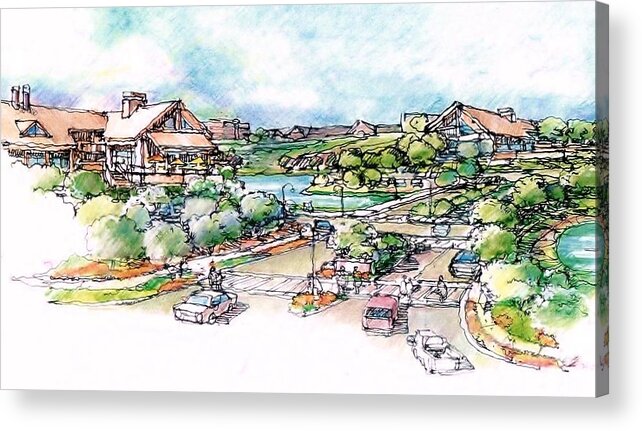 Landscaping Acrylic Print featuring the mixed media Village Entry by Andrew Drozdowicz