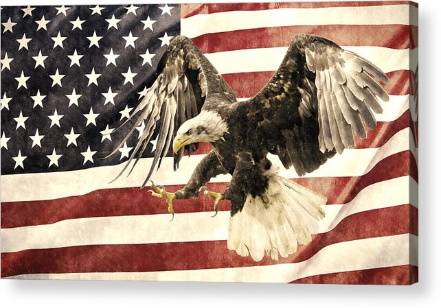 Vintage Acrylic Print featuring the photograph Vintage Flag with Eagle by Scott Carruthers