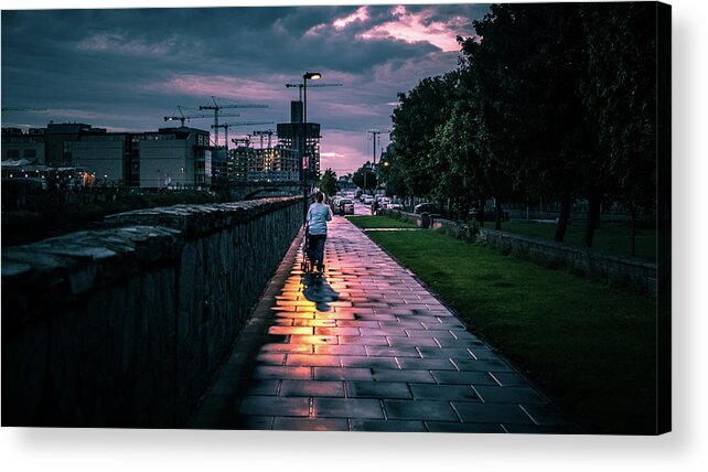 City Acrylic Print featuring the photograph Walking the baby - Dublin, Ireland - Color street photography by Giuseppe Milo