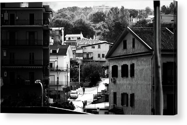 Bandw Acrylic Print featuring the photograph Walking the dog - Paola, Italy - Black and white street photography by Giuseppe Milo