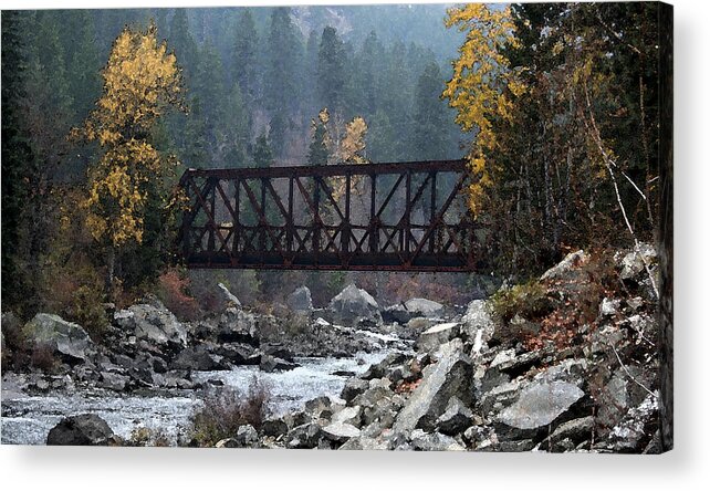 Bridge Acrylic Print featuring the painting Wenatchee Bridge Digital Painting by Mary Gaines