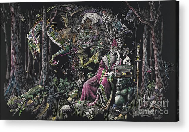 Dragon Acrylic Print featuring the drawing When Wizards Dream by Stanley Morrison
