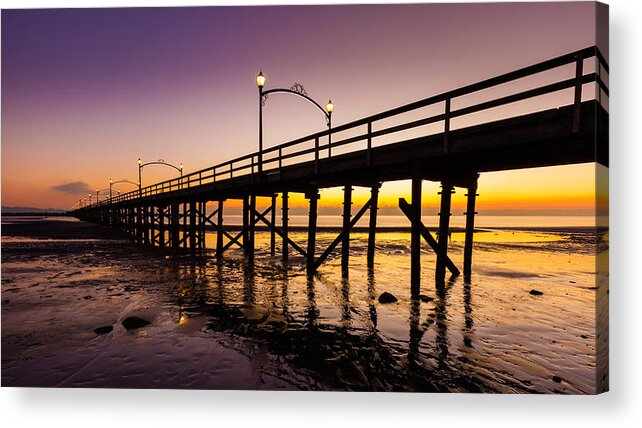 White Rock Acrylic Print featuring the photograph White Rock Pier at Sunset by Pierre Leclerc Photography