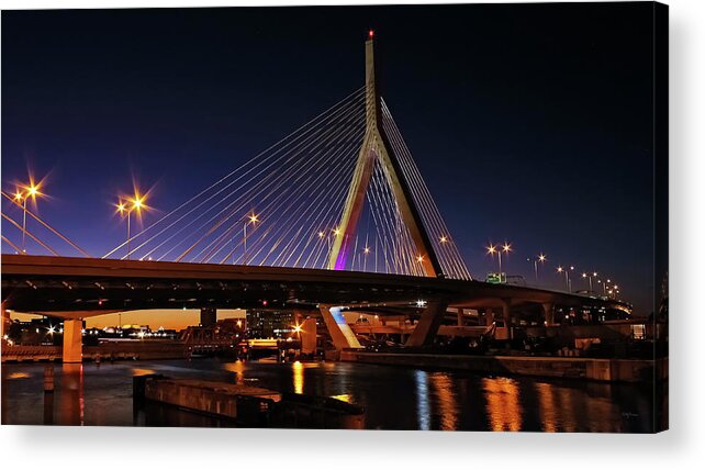 Landscape Acrylic Print featuring the photograph Zakim Bridge Boston Massachusetts at Night by Betty Denise