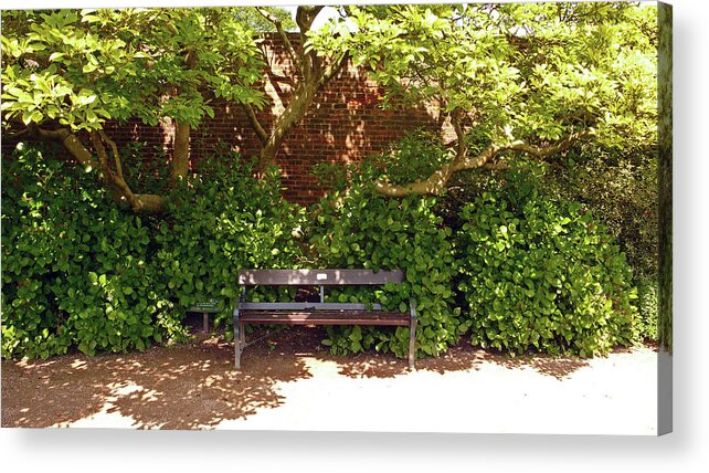Chorley Acrylic Print featuring the photograph 11/05/19 CHORLEY. Astley Hall. Walled Garden. Sunlit Bench. by Lachlan Main