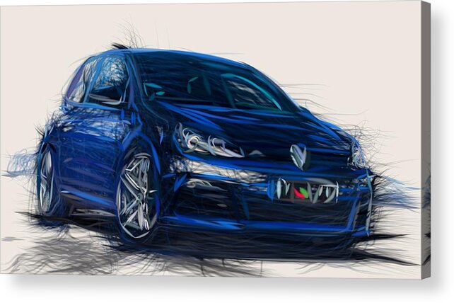 Volkswagen Acrylic Print featuring the digital art Volkswagen Golf R Draw #2 by CarsToon Concept