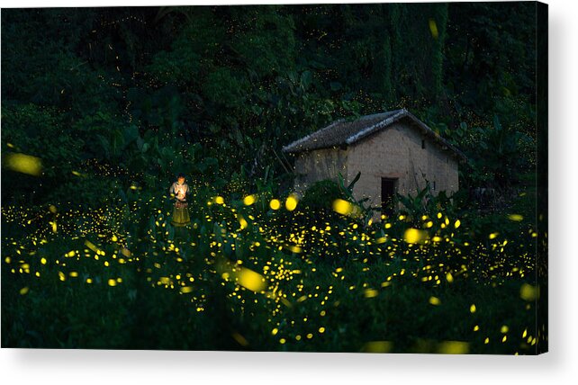 Little Acrylic Print featuring the photograph A Little Girl And Firefly by Hua Zhu