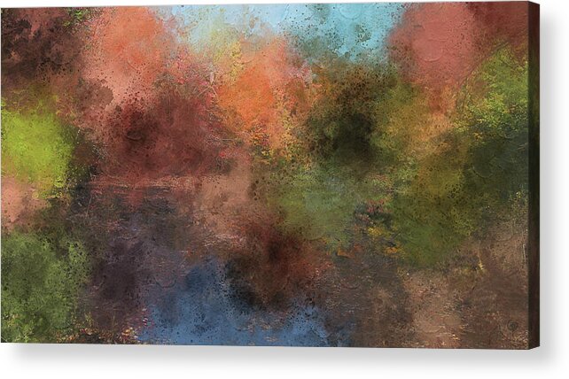 Digital Paint Acrylic Print featuring the digital art Autumn by a pond by George Pennington