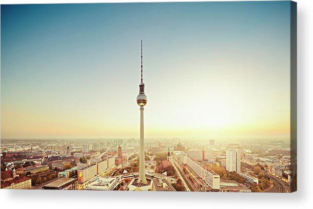 Scenics Acrylic Print featuring the photograph Berlin Cityscape With Fernsehturm At by Ricowde