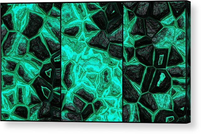 Rock Wall Acrylic Print featuring the digital art Blue Green Dynamic Wall Abstract Triptych by Don Northup