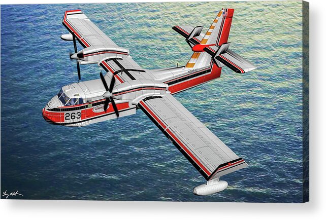 Canadair Fire Bomber Cl415 Acrylic Print featuring the digital art Canadair Fire Bomber Cl415 - Oil by Tommy Anderson