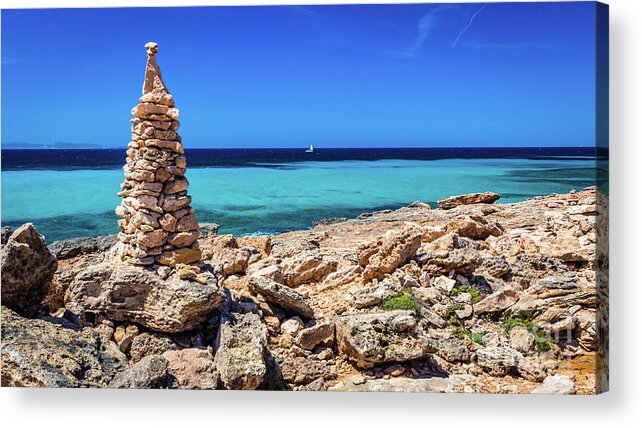 Stone Pile Acrylic Print featuring the photograph Cap de Ses Salines, Mallorca, Spain by Lyl Dil Creations