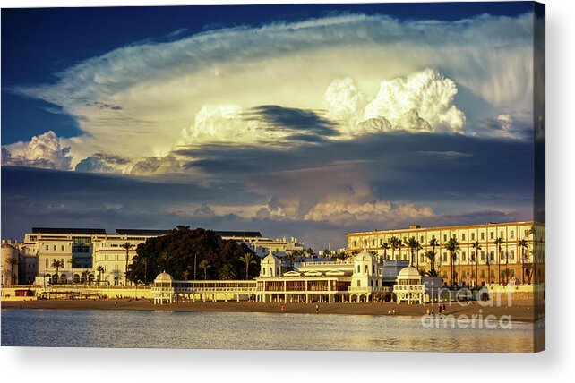 Famous Acrylic Print featuring the photograph Cloudy Sky over La Caleta Spa Cadiz by Pablo Avanzini
