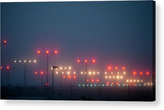 Clear Sky Acrylic Print featuring the photograph Colorful Fogbound Landing Lights Guide by John K. Goodman