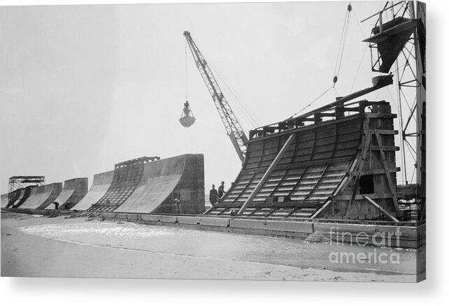 Working Acrylic Print featuring the photograph Construction Of Seawall In Texas by Bettmann