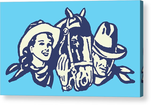 Accessories Acrylic Print featuring the drawing Cowboy Cowgirl and Horse by CSA Images