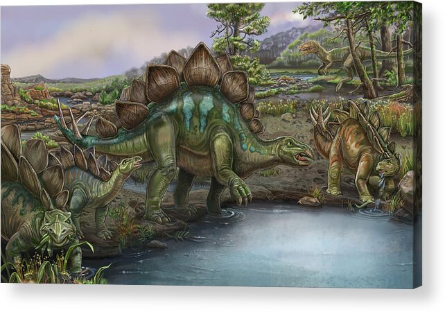 Dino Tracks 3 Acrylic Print featuring the painting Dino Tracks 3 by Cathy Morrison Illustrates