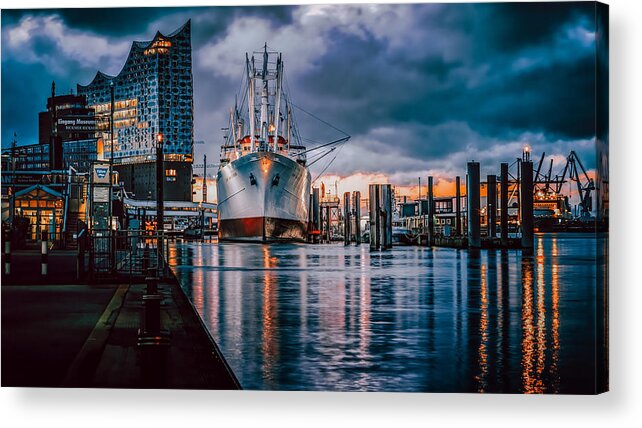 Fineart Acrylic Print featuring the photograph Elbphilharmony / Cap San Diego by Jrgen Mu