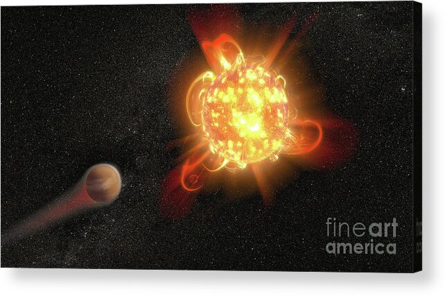 Star Acrylic Print featuring the photograph Exoplant And Red Dwarf Stellar Flares by Nasa, Esa, And D. Player (stsci)/science Photo Library