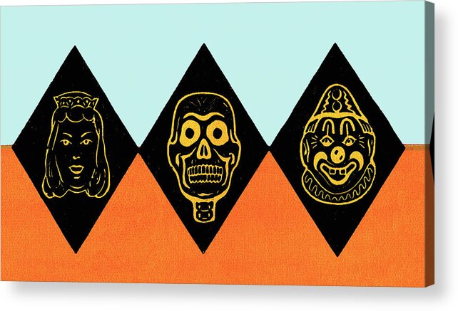 Afraid Acrylic Print featuring the drawing Faces on diamonds by CSA Images