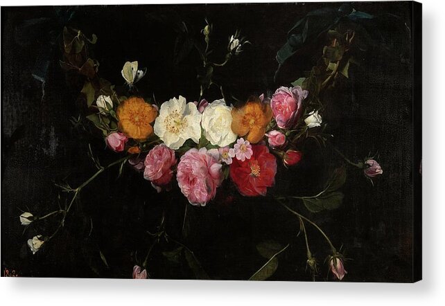Daniel Seghers Acrylic Print featuring the painting 'Garland of Roses', 17th century, Flemish School, Oil on panel, 39 cm x 70 cm, P... by Daniel Seghers -1590-1661-