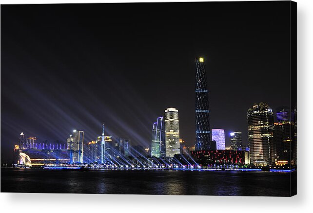 Financial District Acrylic Print featuring the photograph Guangzhou Nightview With Pearl River by Huang Xin