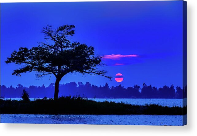 Cherry Red Sunset Acrylic Print featuring the photograph Higgins Lake Cherry Red Sunset by Joe Holley
