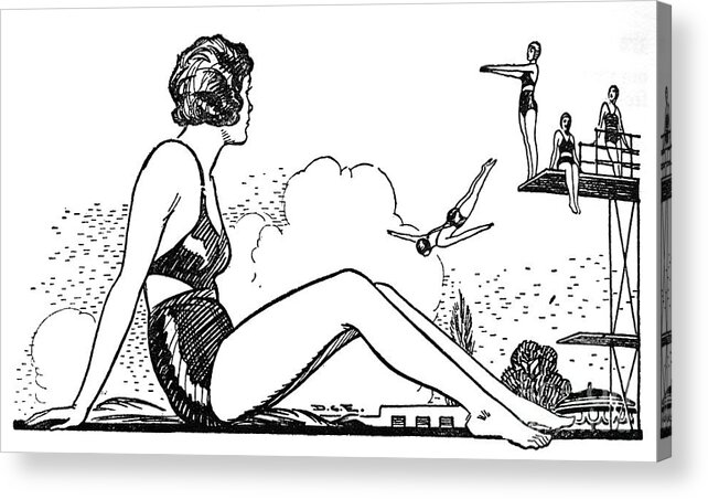 People Acrylic Print featuring the drawing Learn To Swim, 1937 by Print Collector