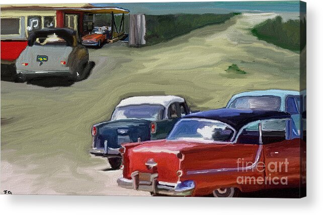 1950's Acrylic Print featuring the digital art ''Let's Rock And Roll at the Beach Diner '' by Julie Grimshaw