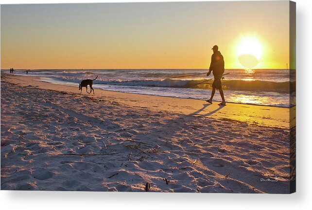 Sunrise Photographs Acrylic Print featuring the photograph Man's Best Friend on Beach by Phil Mancuso