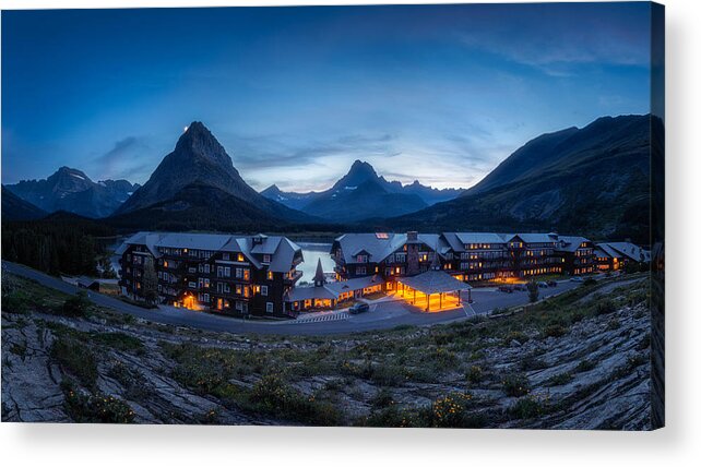 Many Acrylic Print featuring the photograph Many Glacier Hotel At Twilight by Jenny L. Zhang ( ???