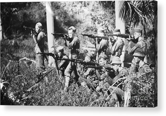 People Acrylic Print featuring the photograph Marines With Guns On Hatian Shore by Bettmann