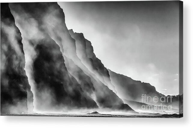 Cliff Acrylic Print featuring the photograph Mist on the rocks by Lyl Dil Creations