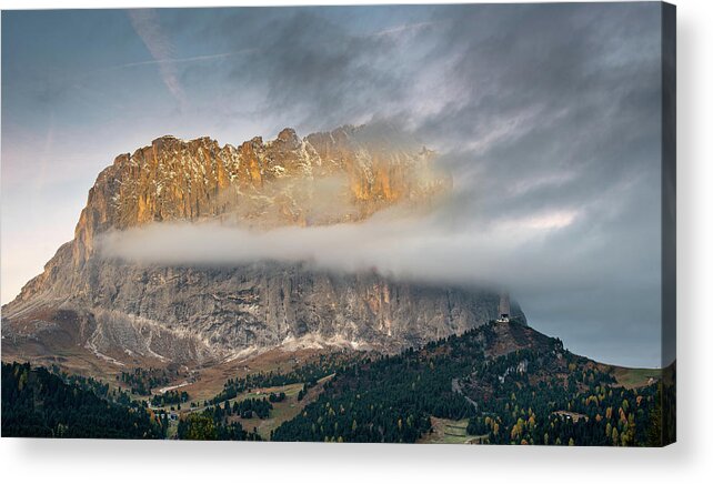 Dolomites Acrylic Print featuring the photograph Mountain peaks of Langkofel or Saslonch, mountain range in the by Michalakis Ppalis