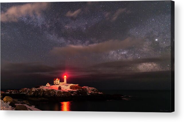 Nubble Lighthouse Acrylic Print featuring the photograph Nubble Light at Night by Mark Papke