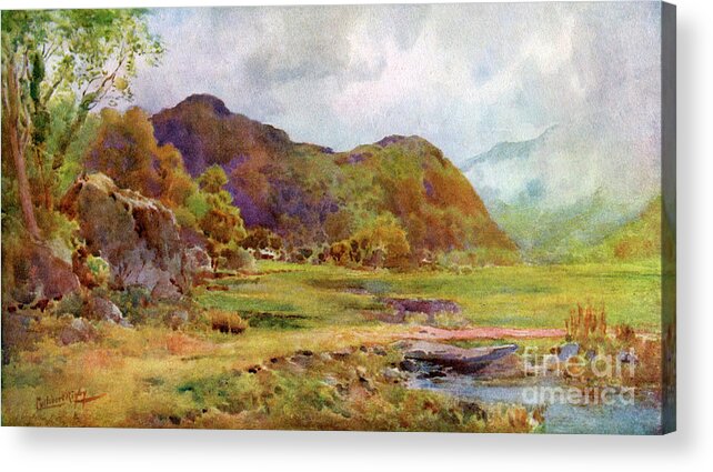 England Acrylic Print featuring the drawing On The Marsh Near Lodore, Cumberland by Print Collector