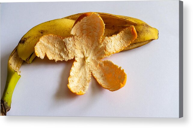 Orange Acrylic Print featuring the photograph Orange on Banana by Ivars Vilums