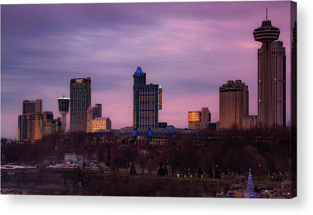 Niagara Falls Ontario Acrylic Print featuring the photograph Purple Haze Skyline by Lora J Wilson