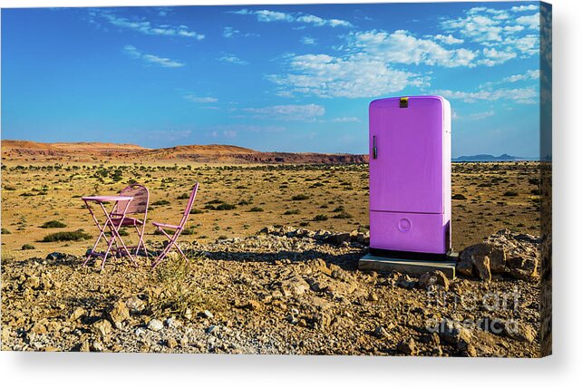 Desert Acrylic Print featuring the photograph Refreshments pit stop in the middle of nowhere by Lyl Dil Creations