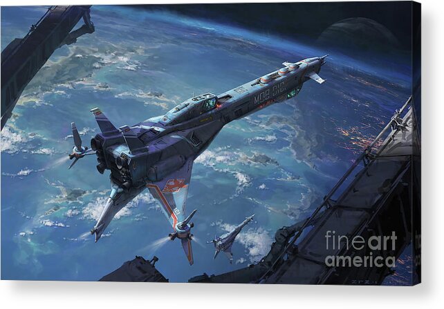 Sci-Fi Spaceship Fighter 8K Ultra HD Acrylic Print by Hi Res - Pixels